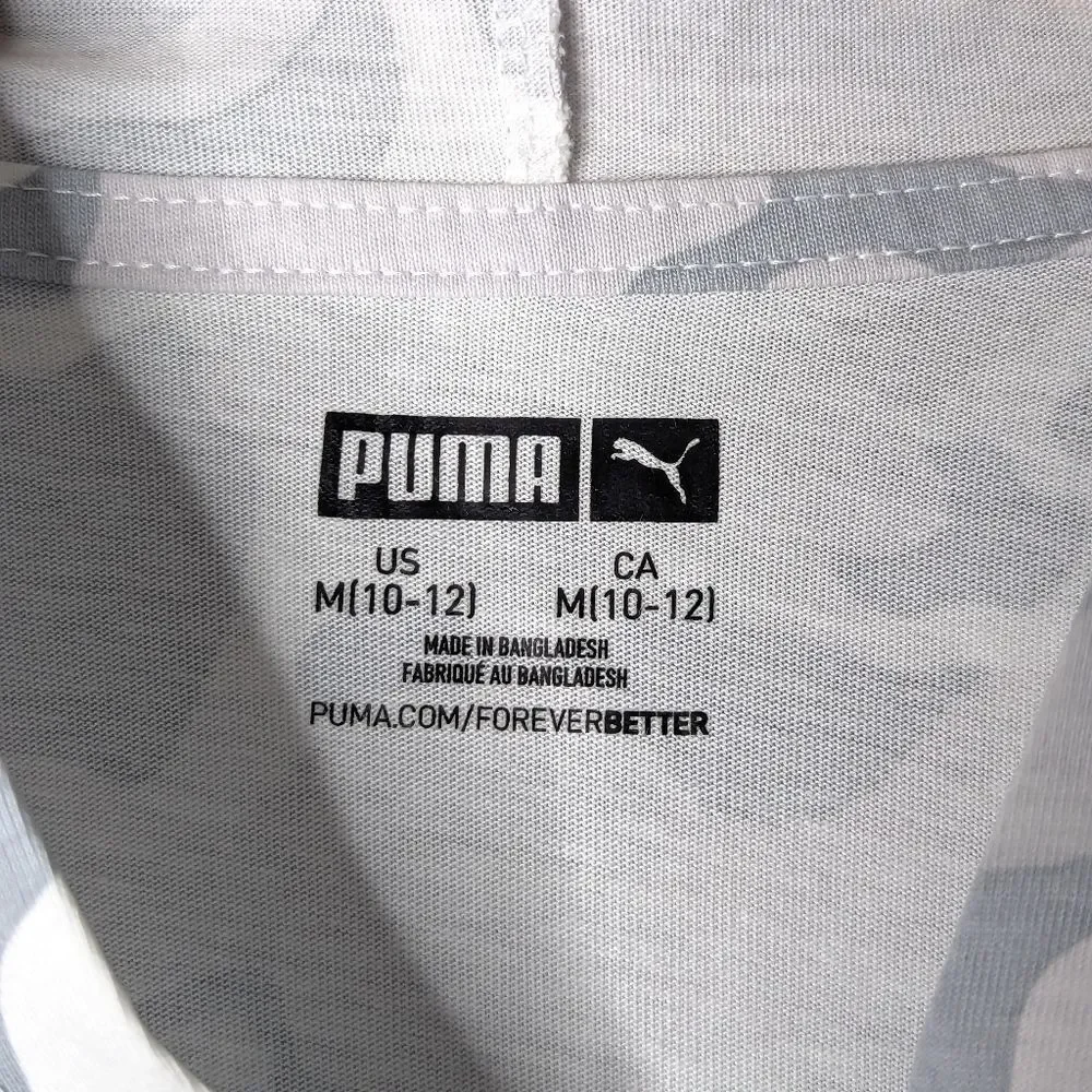 PUMA Kids Grey White Camo 100% Cotton Pullover Long Sleeve Hoodie M 10 12